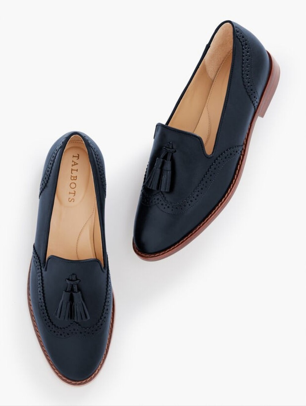 Talbots women's leatherLeighton Brogue Nappa Loafers navy blue 7